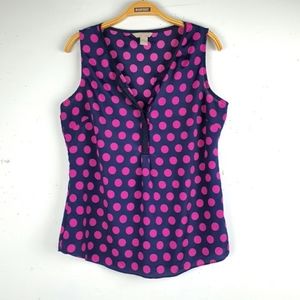 Banana Republic Navy Blue & Pink Sleeveless Polka Dot Top